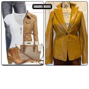 BANANA REPUBLIC LEATHER JACKET BLAZER CAMEL SIZE 2